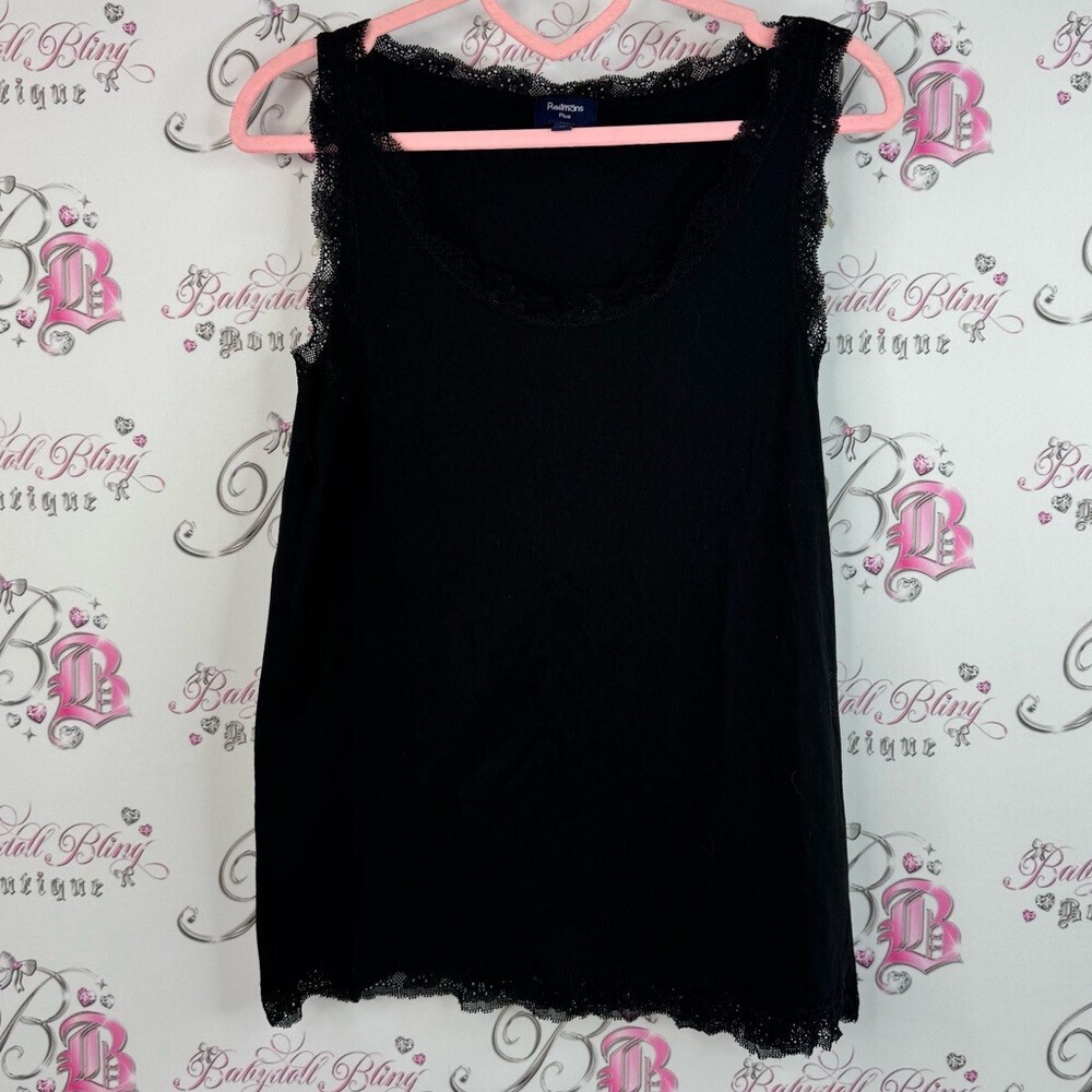 Reitmans tank top Lacie floral trim black stretchy Black Lace Trim Tank Top